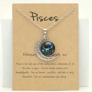 NWT Pisces Silver-Tone 1.5" Glass Moon Pendant 18-20" Necklace